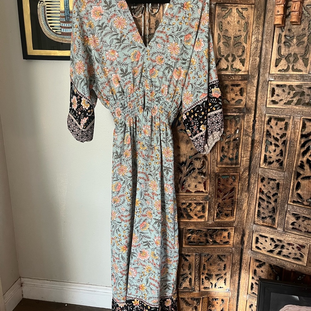 Lovestitch Floral Long Sleeve Dress - Blue and Orange